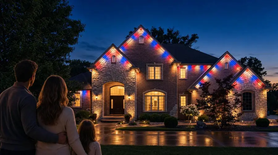 Red white and blue permanent lighting design