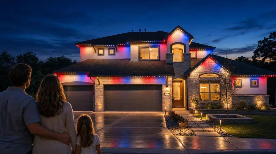 Red white and blue permanent lighting design