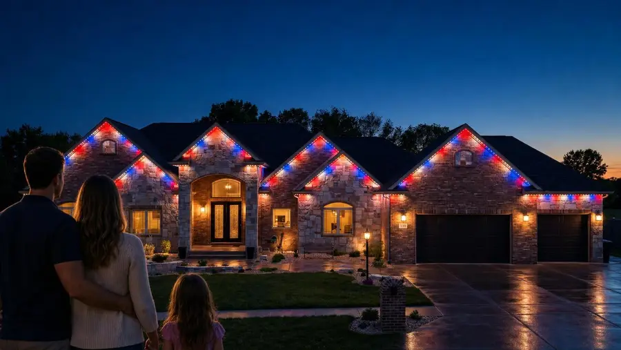 Red white and blue permanent lighting design