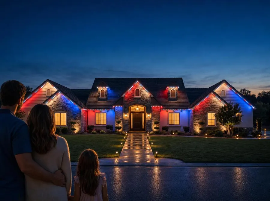 Red white and blue permanent lighting design