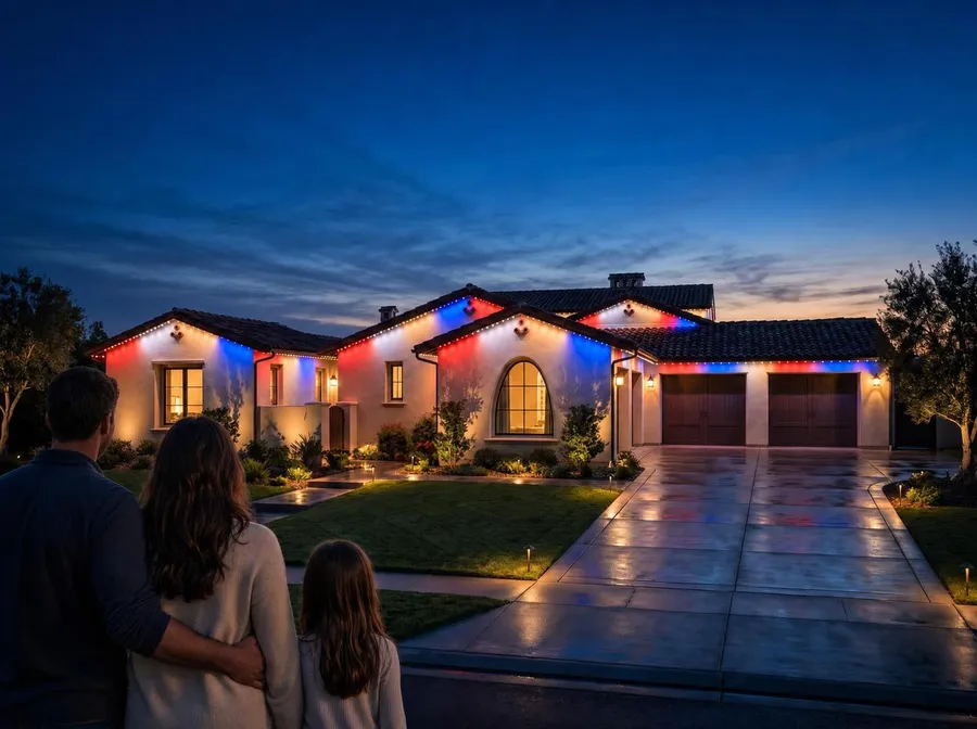 Red white and blue permanent lighting design